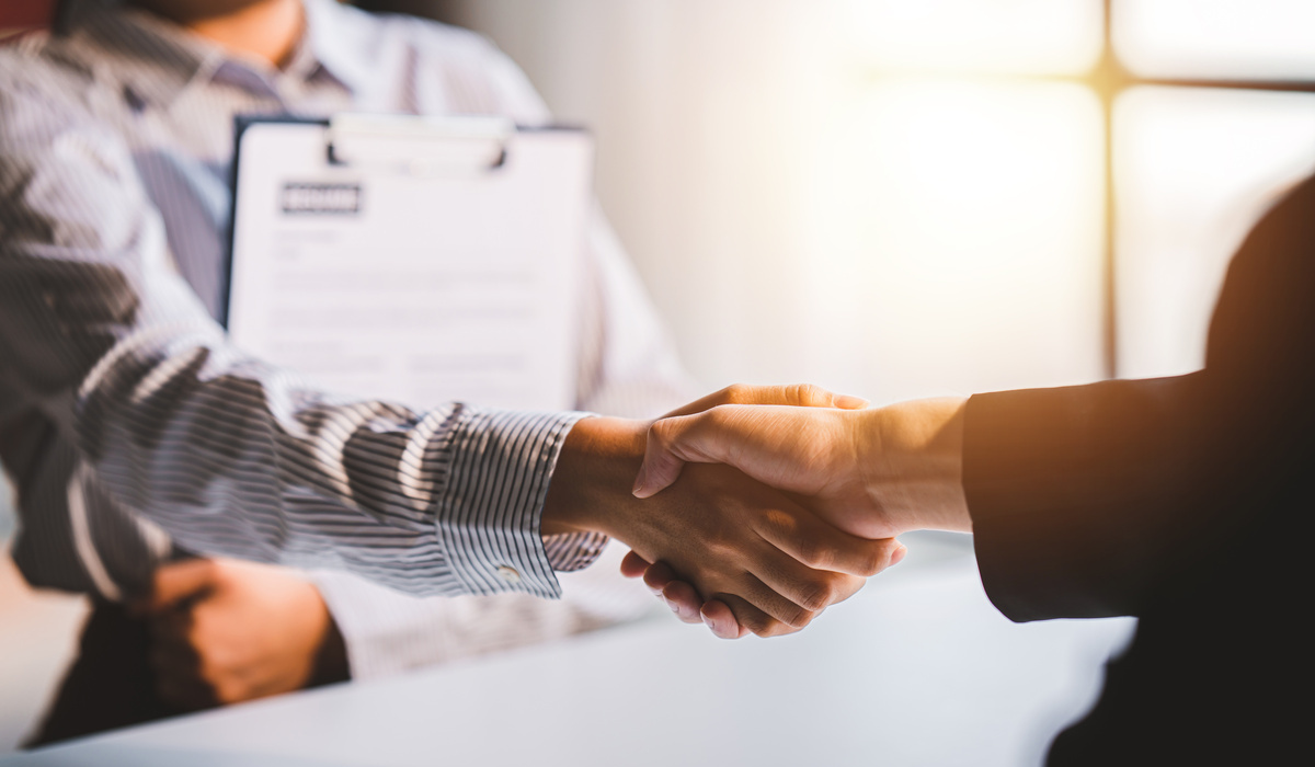 Interview, shake hands, agree to work and send resume to staff. employee job application concept